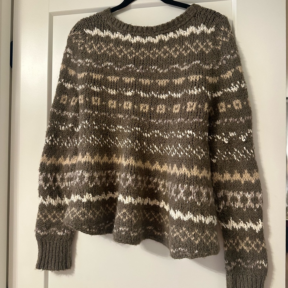 Free People Brown and Cream Patterned Sweater